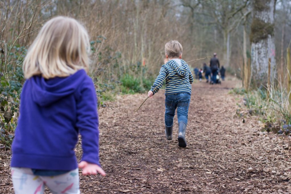 kids backs turned run in woods Gloustershire album by Nick Cole Photography