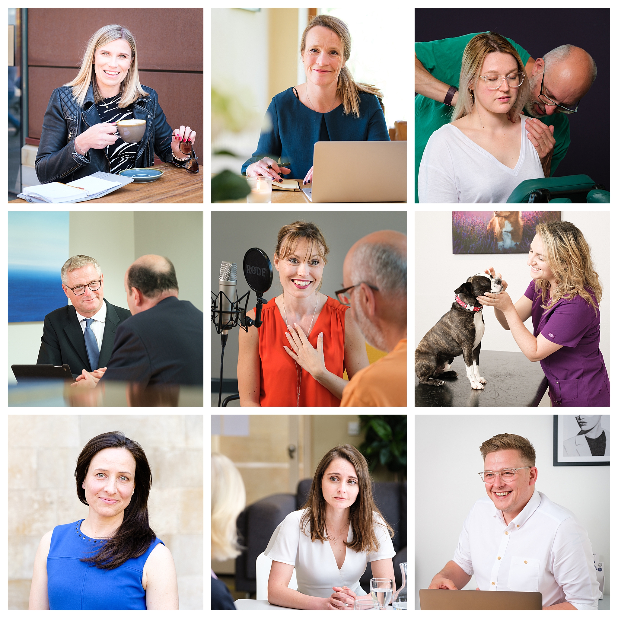 Business photography collage with images of men and women looking confident and representing their business