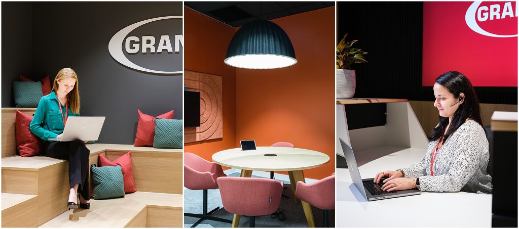 Montage of storytelling photography showcasing Grant UK's new head office