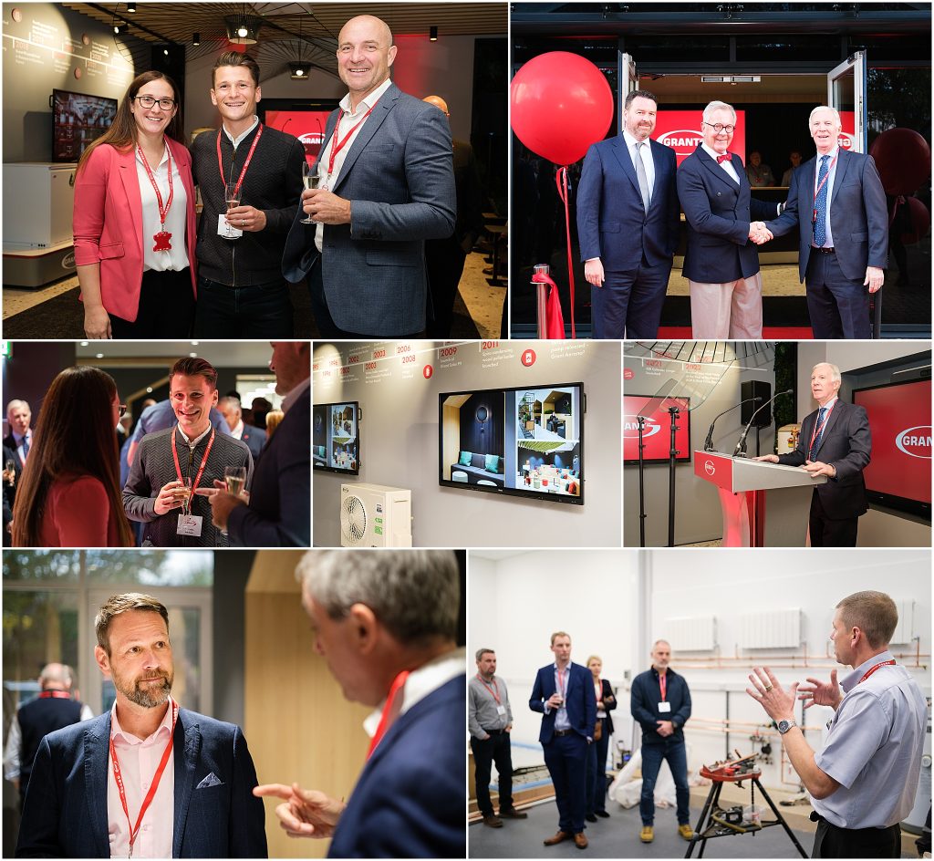 Montage of event photography capturing the opening of Grant UK's new head office in Swindon