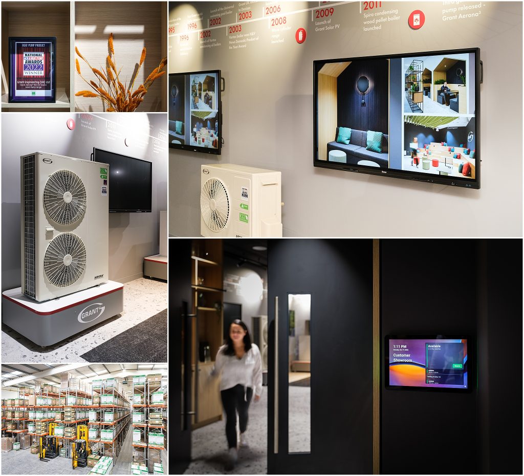 Montage of storytelling photography showing Grant Ups new head office with warehousing and the customer centre