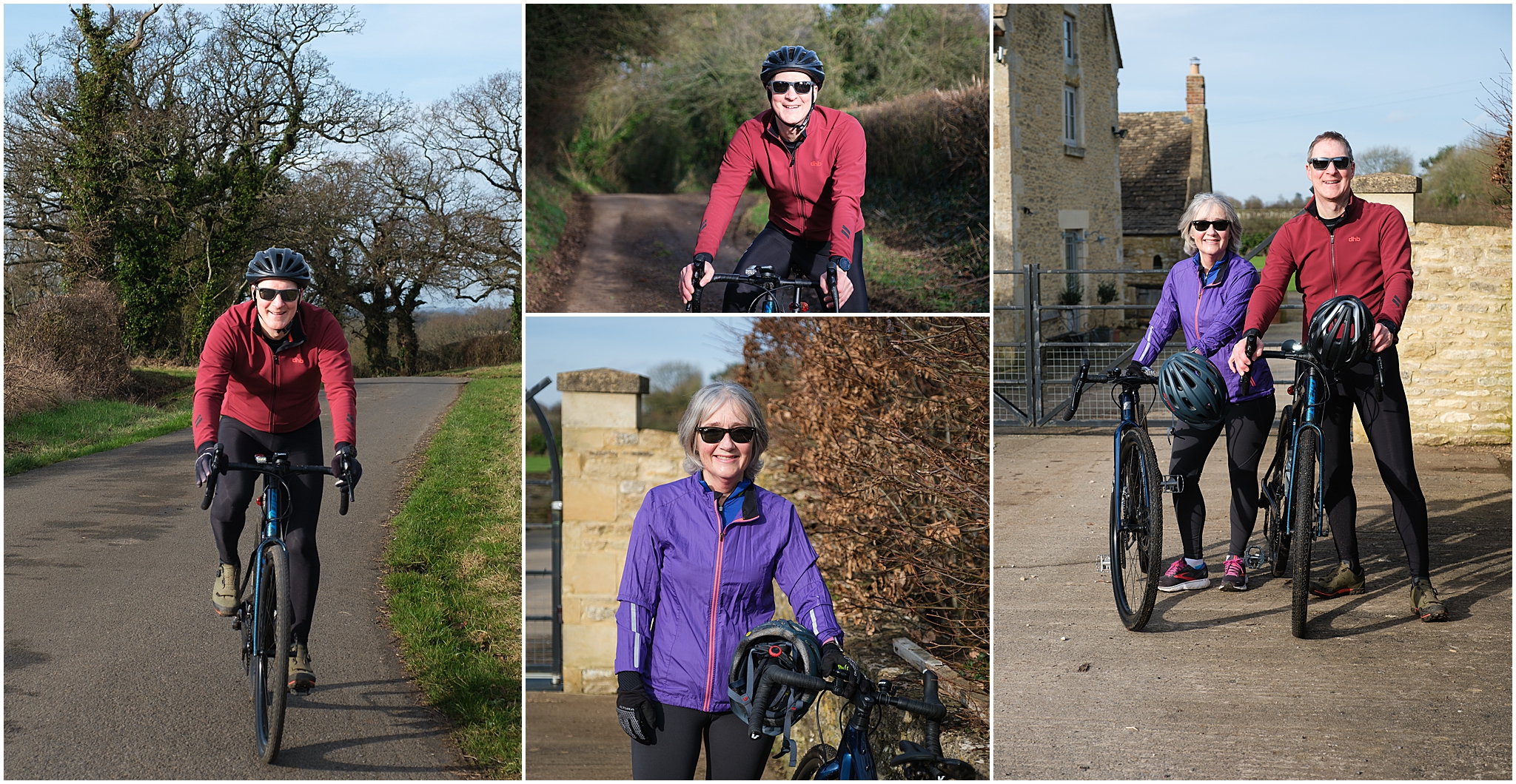 Montage of photos of Nick and Gaynor Cole on a winter training bike ride