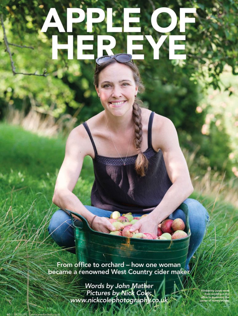Editorial feature of Kimberley Jones from Honey's Cider in Bath Life - photo by Nick Cole Business Photography