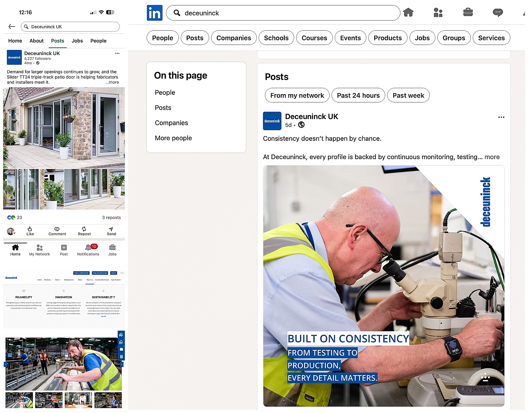 Three image montage of Deceuninck photography used on their website and LinkedIn posts