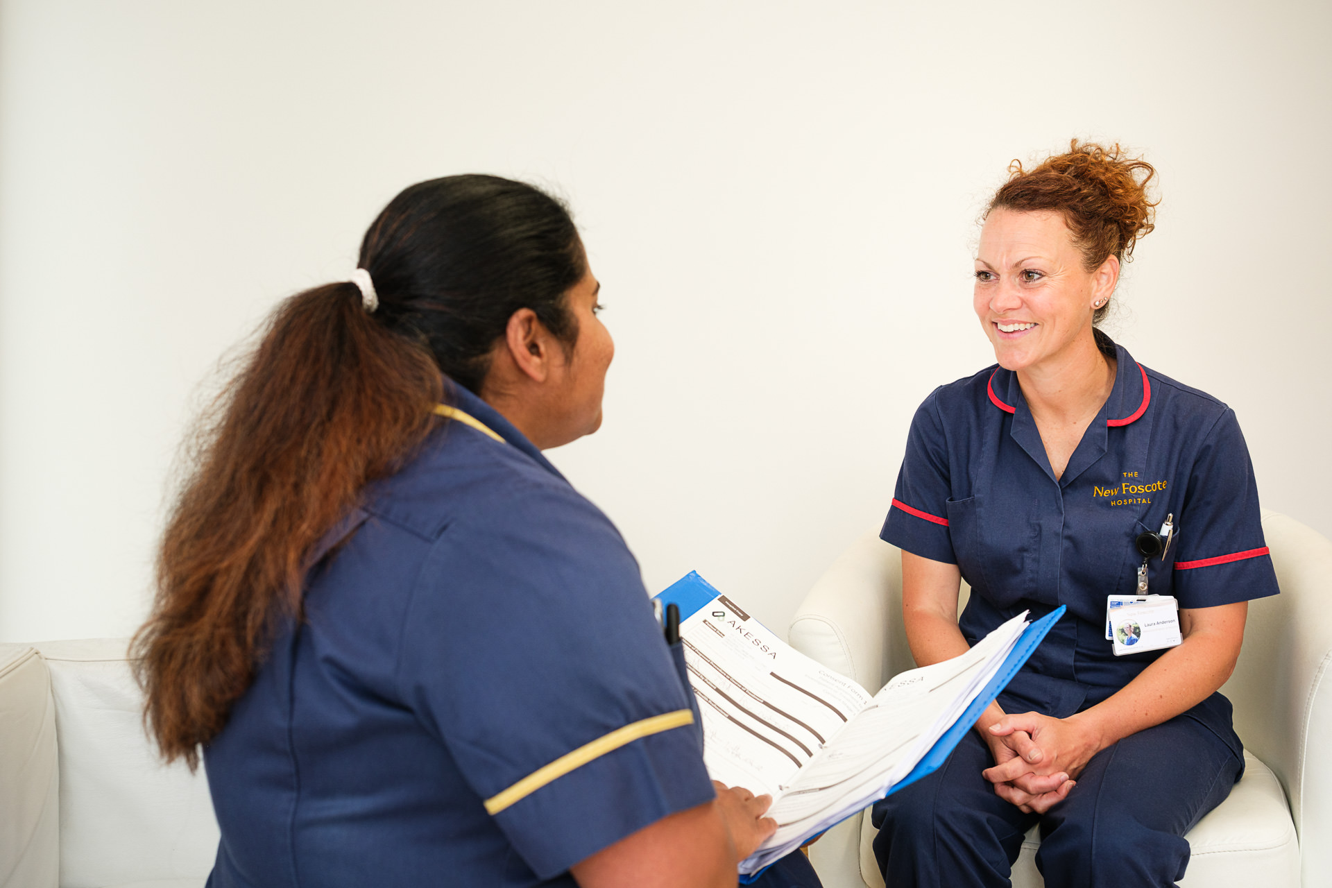 Nursing staff collaborating during a patient consultation at The New Foscote Hospital