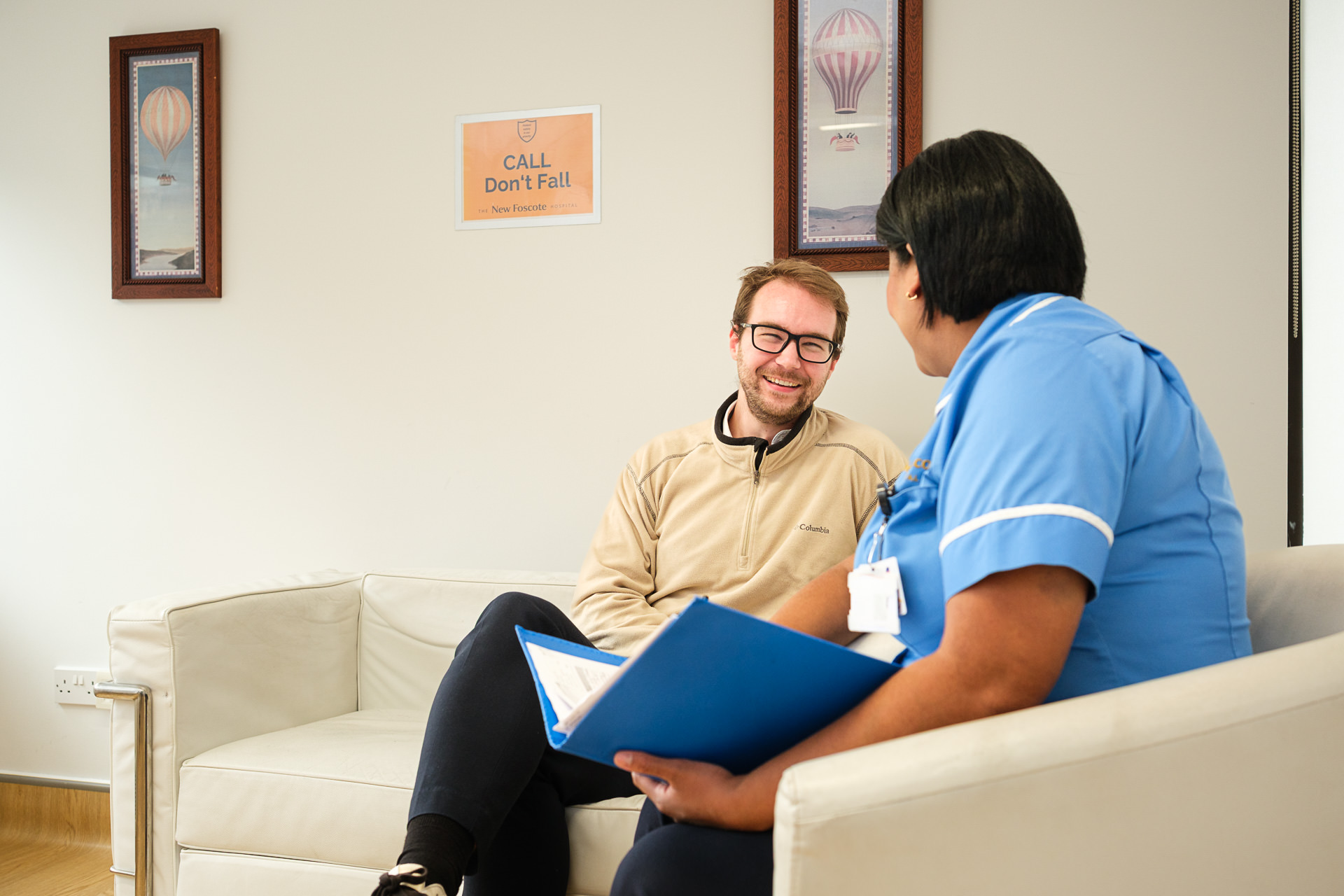 Healthcare professional speaking with a patient during a consultation at The New Foscote Hospital, Banbury