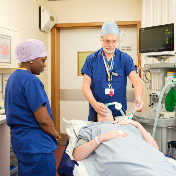 Operating theatre team preparing a patient for surgery at The New Foscote Hospital, Banbury