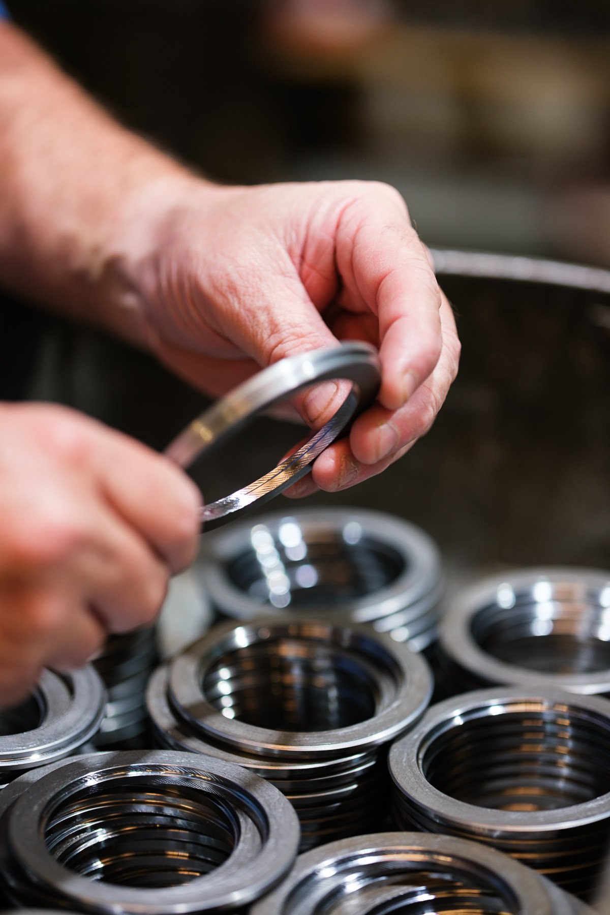 Precision engineered metal rings close-up